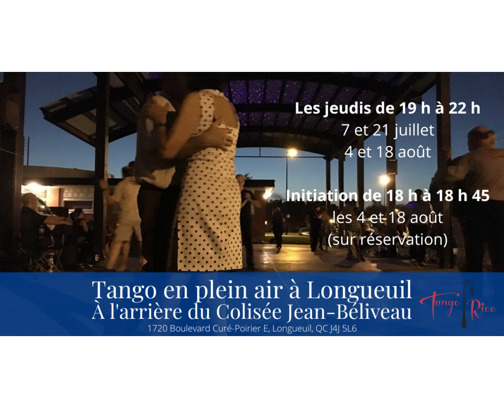 Tango en plein air à Longueuil - Jeudis 7, 21 juillet et 4, 18 août 2022
